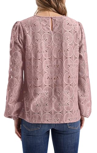 Image of OFEEFAN Blouses for Women Dressy Casual Spring Tops 2026 Summer Outfits Flower Lace Crochet Long Sleeve Shirts