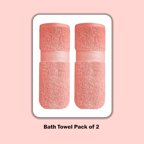 Image of Sulfar 100% Combed Cotton, Quick Drying Highly Absorbent Thick Bathroom Towels, Luxury Bath Towel Set (Pack of 2, 70 X 140 cm) - 600 GSM (Coral Pink)