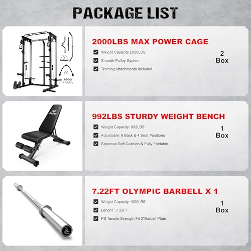 Image of JELENS C21 Power Cage, 2000LBS Multi-Function Power Rack with Independent Dual Pulley System, All-in-One Squat Rack for Cable Crossover, Home Gym Workout Machine