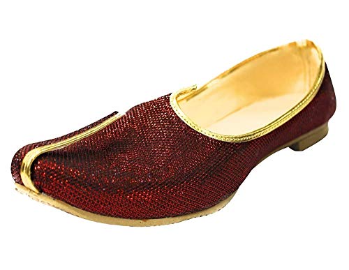 Step n Style Mehroon Glitter Traditional Handmade Sherwani Groom Khussa Jutti Men mojaries Loafers for Mens (12)