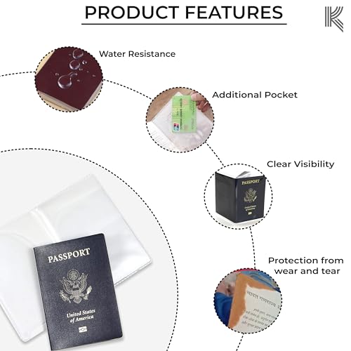 Image of Kraptick Polypropylene Passport Cover, Transparent & Waterproof Passport Cover, Passport Coverage Protector, Passport Covers with 2 Additional Pockets for Cards & Tickets (Pack of- 2)