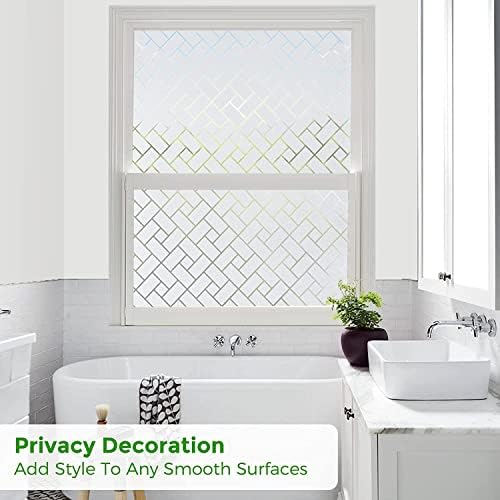 Image of WISDOM Window Film Frosted Glass Film Ass Film No Glue Anti-UV Window Sticker Non Adhesive for Privacy Office Meeting Room Bathroom Living Room (Rectangle Frosted, 24 x 240)