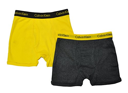 Calvin Klein 112417-T.50 New Little/Big Boys' Assorted Boxer Briefs (Pack of 2) (4/5, Charcoal/Yellow)