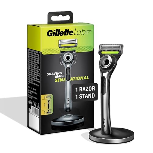 Gillette Labs Razor For Men, With 2D Flexdisc Technology, Magnetic Stand, Exfoliating Bar, Metallic Handle, 5 Anti-Friction Blades,Precision Trimmer,Waterproof | Gift For Men, Husband, Father