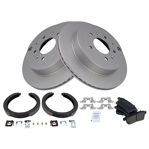 Image of TRQ Rear Brake Pad and Rotor Set Ceramic G Coated Rotors Parking Shoe Compatible with 2011-2012 Mazda CX-7