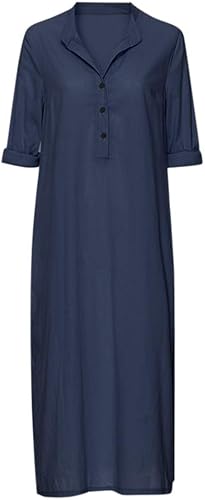 Miniatura 6 de Vestido largo y liso, de algodón, con manga larga, de gran tamaño, informal, estilo caftán, para mujer