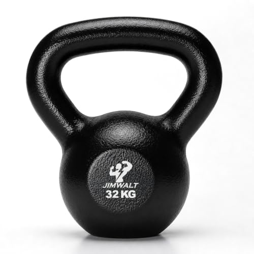 Image of Jimwalt Heavy Duty Enameled Cast Iron Kettlebell | Smooth Non-Slip Grip, Chip-Resistant Coating | Perfect for Strength Training & Home Gym (Enameled Coated 32KG)