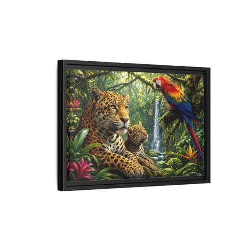 Tableau jaguar nature cadre noir 45x30 cm pour décoration de salon chic