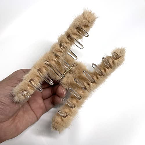 Shabao 4 Pack Hair Claw Clips Plush Hair Clips, Claw Clips For Thick Hair, Large Fur Hair Catch, Hair Gippers For Women Half Bun Hairpins For Daily,Parties(4.3 Inch) 4 Count (Pack Of 1) #TOP4