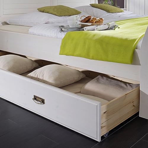 Lomadox Schlafzimmer komplett Set Doppelbett Bettschubkasten Nachkommode Kleiderschrank Bettbank SAVONA-69 in Kiefer massiv weiß mit Honig – Bild 5