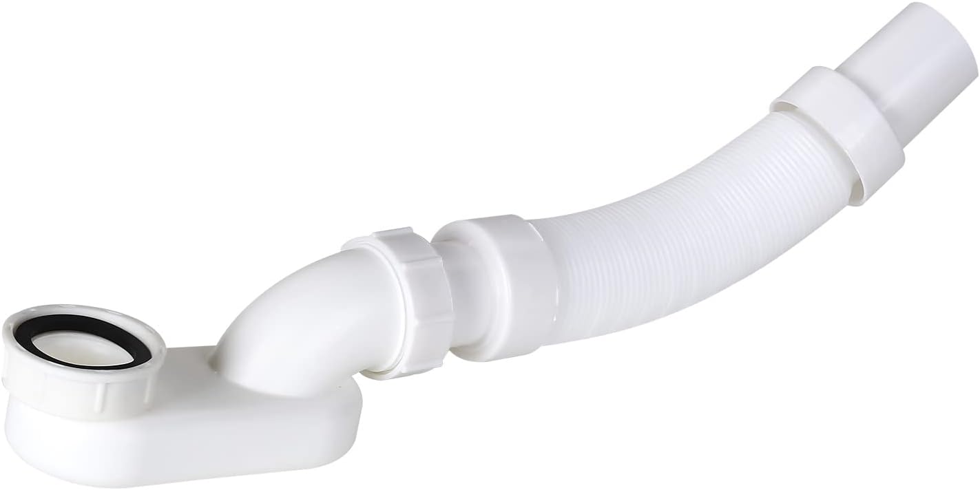 Flexible Freestanding Tub Drain Kit - Low Profile Flat P Trap for Bathtub Shower Drain Pipe - 1 1/2 inch Diameter