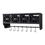 LAKUKU Coat Rack Shelf with 4 Baskets, Wall Mounted Shelf with Adjustable Hooks, Perfect for Entrance, Bathroom, Living Room and Kitchen