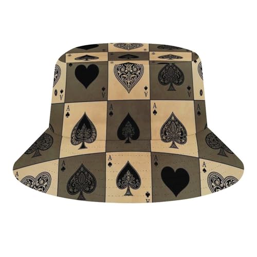 Fashion Breathable Vintage Ace of Spades Card Poker Lover Fisherman Cap for Men, Sun Protection Bucket Hat, Summer Hats for Travel Outdoor Party Beach
