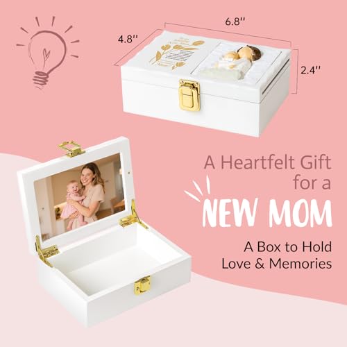 First Mothers Day Gifts for New Mom – Keepsake Box for First-Time Mom, Wooden Photo Box with 4x6 Frame, Baby Shower Present, Mother\'s Day Gift Idea