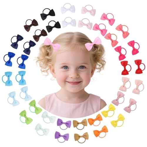 YWAOAIJD 40pcs baby hair ties with Bows Elastic Ponytail Holders Small Hair Accessories for Kids Toddlers Infants. (Mixed color 1)