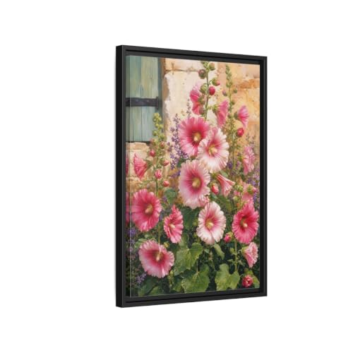 Tableau Hollyhocks floral rose pour décoration murale verticale