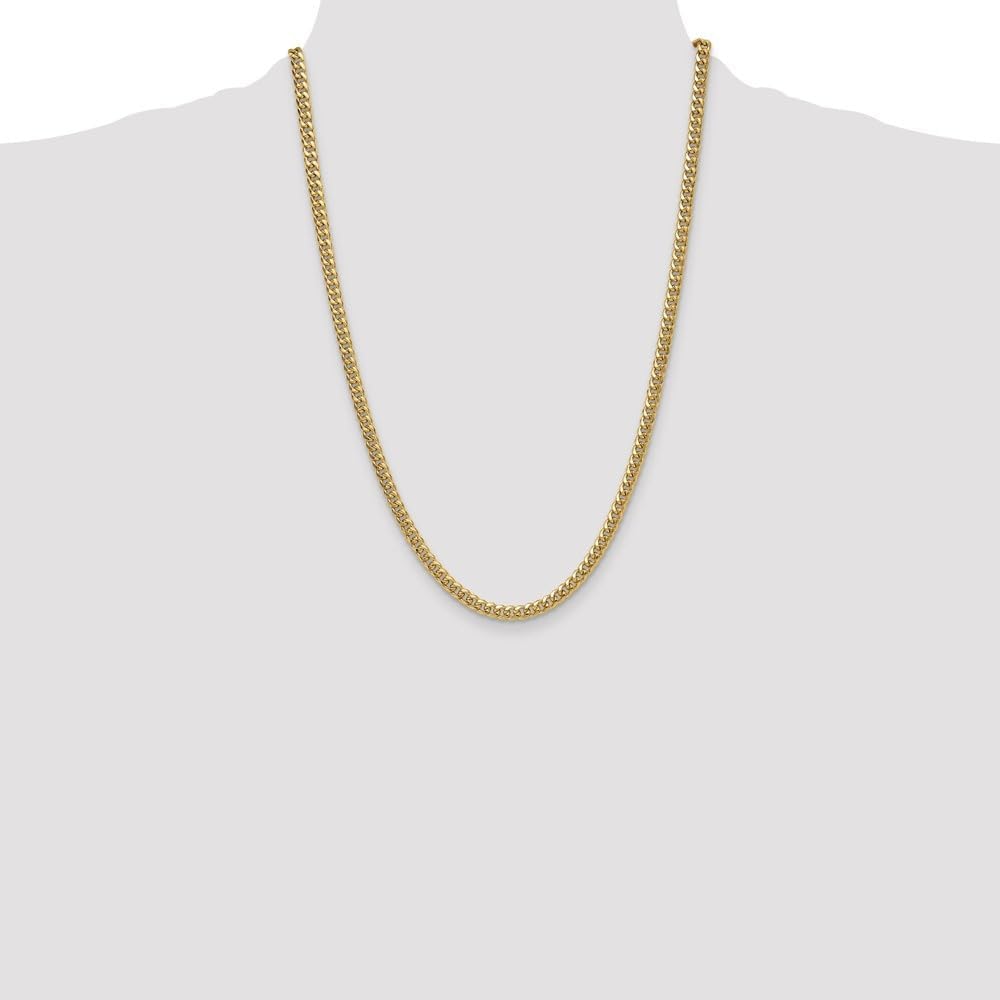 14K Yellow Gold 4.5mm Semi-Solid Miami Cuban Chain Necklace 18" to 28"