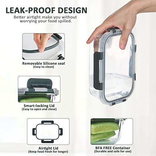 Komuee 9 Packs Glass Meal Prep Containers 1&2&3 Compartments,Glass Food Storage Containers With Airtight Lids，Glass Lunch Containers,Glass Bento Boxes,Bpa Free,Gray #TOP2