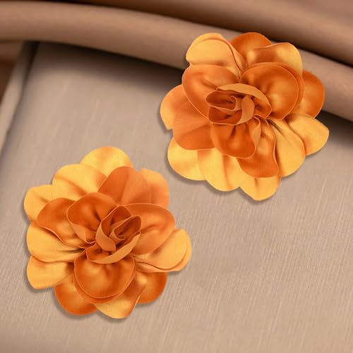 Image of 2Pack 6inch Extra Large Satin Brooches Lapel Pins Dainty Elegant Fabric Camellia Rose Flower Brooch Pin for Women Wedding Part Dance Clothes Accessories Jewelry