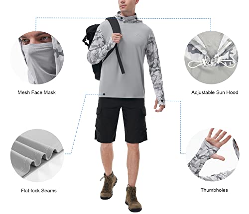 Fisheal Men's Performance Fishing Hoodie Shirt - Upf 50+ Uv Sun Protection Camo Long Sleeve Thumbholes Shirts With Mesh Face Mask #TOP3