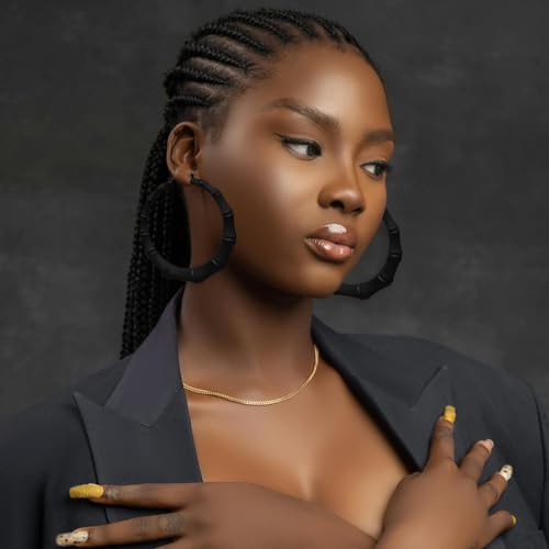 Trendy Bamboo Hoop Earrings - Large Gold Hoops with Black Rose and Red Accents - Hip Hop Jewelry Gifts for Women4