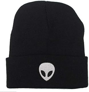 Men Alien Embroidered Hip Hop Knitting Hat Winter Cotton Warm Wool Cap Knitting Skull Hat for Women and Men Black