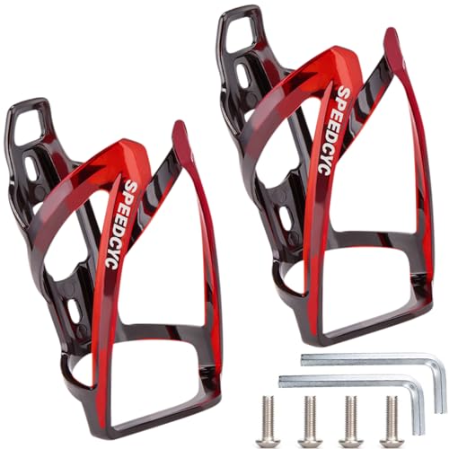 SPEEDCYC Bike Water Bottle Holder Ultra-Light Bicycle Bottle Cage with Screws Tool, Universal Cycling Cup Holder for MTB, Mountain Bikes,Red_Pro 2 Pack