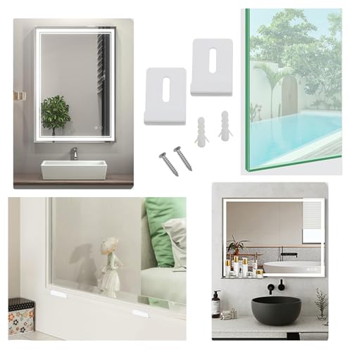 Image of 4 Pcs White Stainless Steel Mirror Clip Large Heavy Retainer Clips for Mirrors Wide Channel Mirror Hanger Clip Suitable for Glass Fixing in Bathrooms, Toilets, Etc