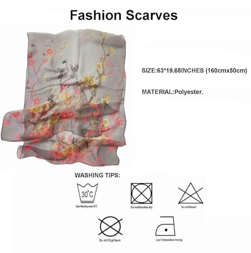 Image of Pokeedioty Scarfs for Women Lightweight Scarves Elegant Floral Pattern Sheer Scarfs Shawls Wraps
