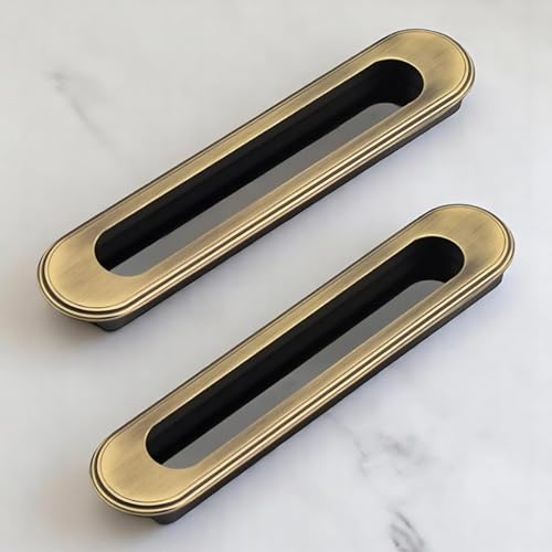 Image of Atom 7.6 Inches Sliding Concealed Door Handle | Brass Antique Wardrobe Handle for Cupboard, Drawer, Almirah, Kitchen Cabinet & Main Door (Set of 2, CH-317) | Cabinet Handle for Home Use