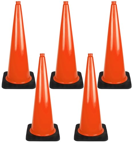 OrangeGear® 36'' 12 lb. Black Base Orange Traffic Cones - Dimensions: 36 x 15 x 15 (5 Pack)