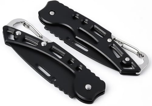 Image of Folding Utility Cutter, Stainless Steel Multipurpose Cutting Tool for Packaging, Carton Opening, Fruit & Vegetable Preparation, Craft, Office and Household Use (BLACK CARBON)
