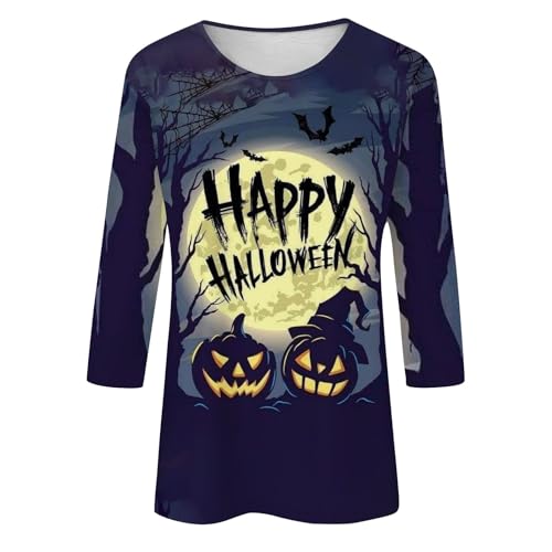 Halloween Shirts for Women 3/4 Sleeve Plus Size Crewneck Loose Fit Cute T Shirt Halloween Costumes for Women 2025