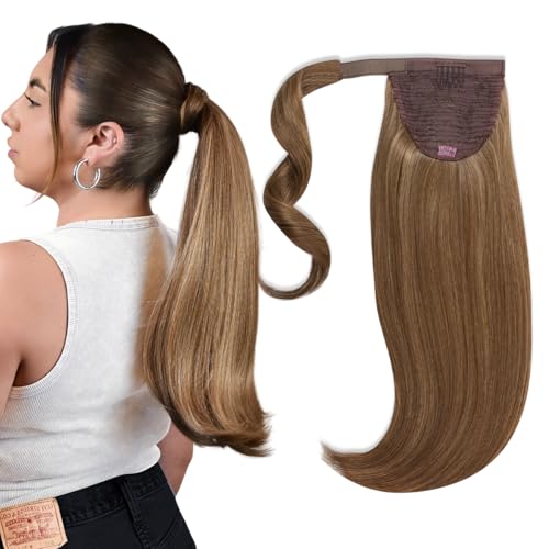 INH Hair Lola Ponytail Extension - Ash Blonde | Lola 17 inch Clip in Straight Pony with Swoop Secure Comb Base and Wrap Around Design Mid-length for Women Lightweight Vegan Synthetic Hair