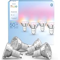 Philips Hue Essential Smart LED GU10 (Confezione da 4), Lampadina smart con luce bianca e colorata...