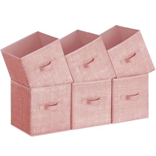 SONGMICS Storage Cubes, 11-Inch Non-Woven Fabric Bins with Double Handles, Set of 6, Closet Organizers for Shelves, Foldable, for Clothes, Jelly Pink UROB026R01 Jelly Pink 10.2''L x 10.2''W
