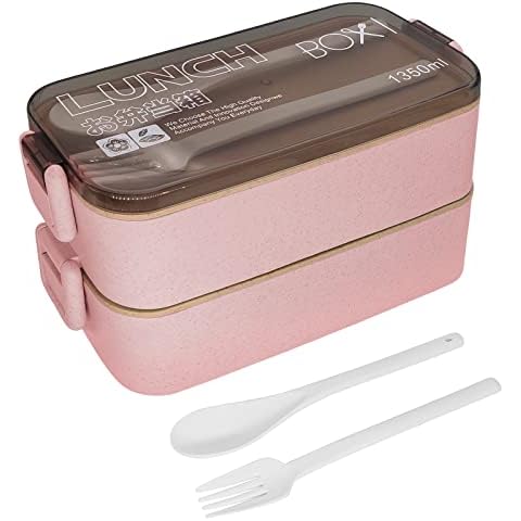IJIAMY Bento Box with 2-Layer Compartment Lunch Box Adults, Sandwich Box, Bento Lunch Box for Adults and Kids Suitable for Microwave and Dishwasher, BPA Free Cover
