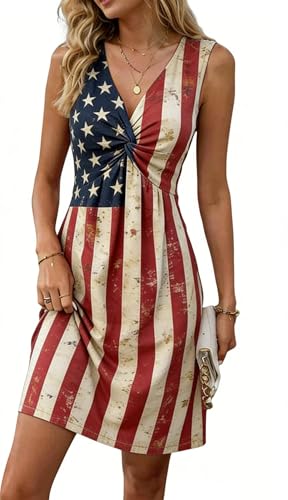 Image of VKEGNIO Twist Front V Neck Ruffle Sleeveless Dress for Women Sexy Elegant Club Party Tunic Dress Casual Vacation Mini Dresses