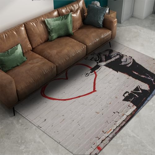 Tapis Banksy doodle grand format 180x240cm tapis graffiti doux lavable de chevet bureau ado