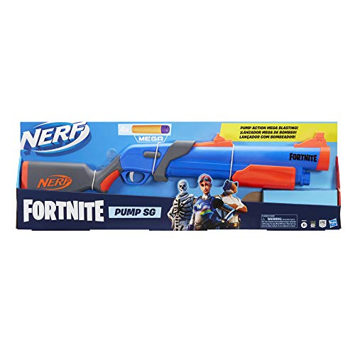 NERF Lançador Fortnite Pump SG, com Câmara de Recarga e 4 Dardos Oficiais - F0318 - Hasbro, Azul e l