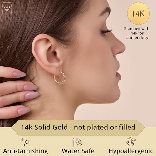 Solid 14K Three-Tone Gold Hoop Earrings for Women | Hypoallergenic 14K Gold Hoops in Multiple Styles | Anti-Tarnishing Tri Color Gold Earrings by MAX + STONE2