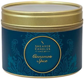 Shearer Candles Cinnamon Spice Small Scented Gold Tin Candle-Teal, Blue, l x 6cm w x 4.7cm h