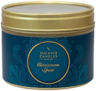 Shearer Candles Cinnamon Spice Small Scented Gold Tin Candle-Teal, Blue, l x 6cm w x 4.7cm h