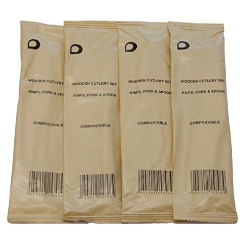 Individual Wrapped Wooden Compostable Cutlery Set's - Pack of 40 Individually Wrapped Wooden Spoon, Fork and Knife Cutlery Set Cover