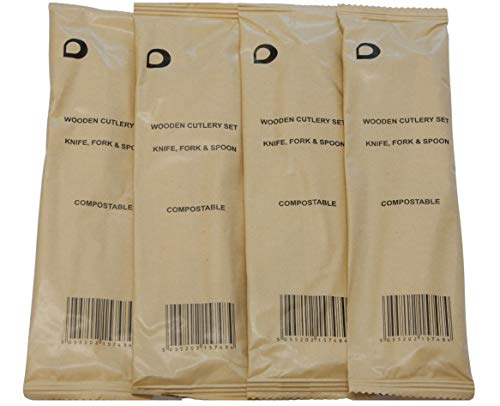 Individual Wrapped Wooden Compostable Cutlery Set's - Pack of 40 Individually Wrapped Wooden Spoon, Fork and Knife Cutlery Set