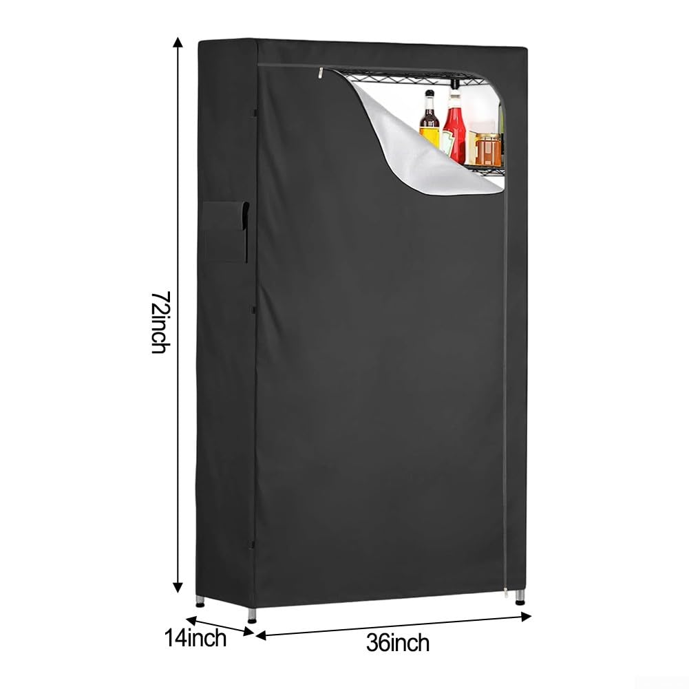 Wasserabweisende Abdeckung für Drahtregale aus 210D Oxford-Stoff mit Reißverschluss vorne und doppelseitigen Aufbewahrungstaschen (91,4 x 35,6 x 182,9 cm)