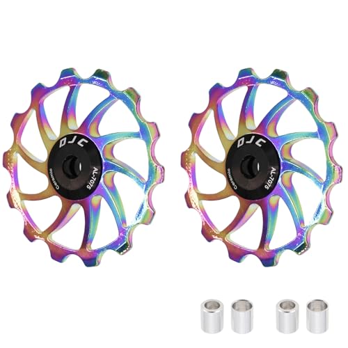 DJC Bike Ceramic Bearing Pulley Wheel 2pcs Guide Roller 11T 12T 13T 14T 15T 16T MTB Road Bike Rear Derailleur for Shimano for Sram Pulley oilslick (oilslick, 2pcs 14T)