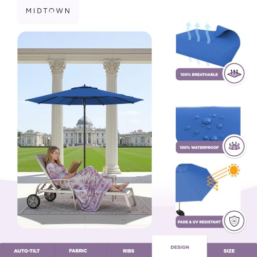 Image of Midtown Umbrellas Push and Pop - 8 Ft Patio Umbrella, Dark Blue Canopy