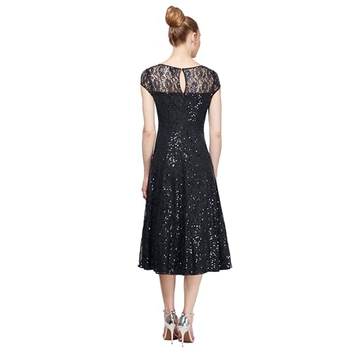 Image of S.L. Fashions Womens Stretch V-Neck Tea Length Dress