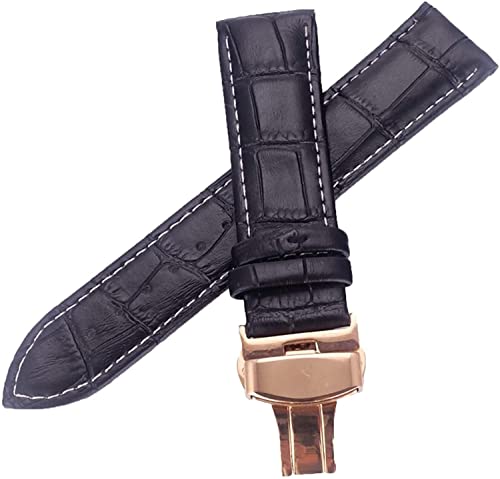Bracelet de montre en cuir véritable café doré 12mm chic avec boucle papillon